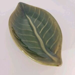 Pier 1 Leaf Dish Green Brown Pottery Trinket Tray 6" Nature Decor